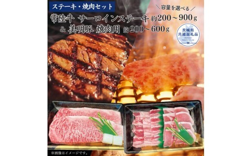 
                  【ステーキ焼肉セット】常陸牛ステーキ・美明豚焼肉用 選べる容量（茨城県共通返礼品）
                