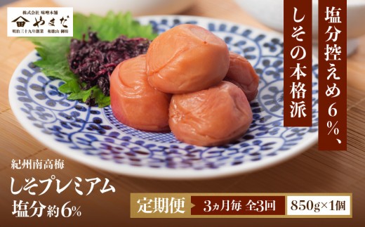 
                  【定期便・3ヵ月毎 全3回】紀州南高梅 しそプレミアム 850g ［YM14］
                