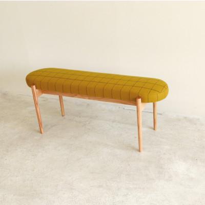 ふるさと納税 大川市 bolo stool Round M ベンチ【マスタード×チェック/栴檀/幅108cm】
