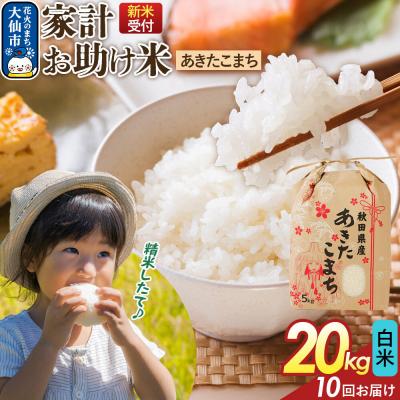 ふるさと納税 大仙市 定期便10ヶ月 白米 家計お助け米 あきたこまち 20kg  R8年|22_kml-062010s