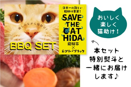 猫助けBBQセット 飛騨牛 黒毛和牛 国産 牛肉 豚肉 鶏肉 焼肉 焼きそば レジャー アウトドア バーベキュー BBQ(SAVE THE CAT HIDA支援)30000円 3万円[neko_j_5