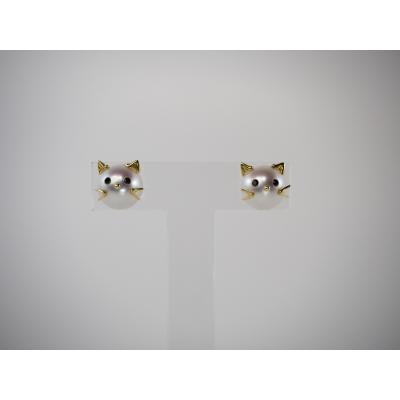 ふるさと納税 甲府市 K18 南洋真珠 アニマルモチーフ 【ねこ】 パールピアス　S10mm　AN10PE |  | 01