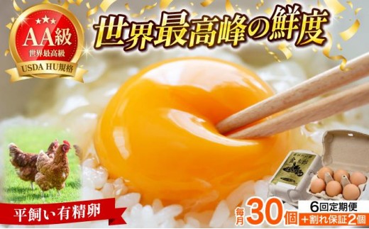 寄附額改定↓ ＜定期便・全6回＞鮮度AA級の世界最高ランク！金太郎卵 平飼い たまご 30個（6個×5パック）