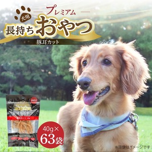 プレミアム長持ちおやつ 犬用（豚耳カット）40g×63袋_プレミアム 長持ち おやつ 犬用 豚耳 カット 40g × 63袋 国産 コラーゲン 旨味 凝縮 じっくり乾燥 ハード 食感 噛み応え ストレス解消 歯磨き効果 顎 トレーニング ストック 福岡県 久留米市 送料無料 〔Pf058〕