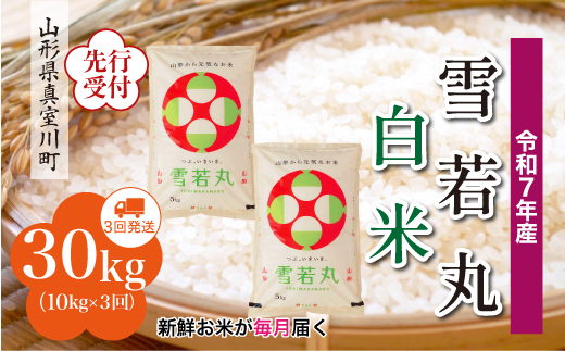 ＜令和7年産米先行受付＞ 真室川町産 雪若丸 【白米】 定期便 30kg （10kg×1ヶ月間隔で3回お届け）＜配送時期指定可＞