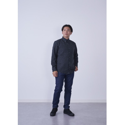 福岡県筑後市産織物　グノマ柄紳士シャツ　黒　Lサイズ