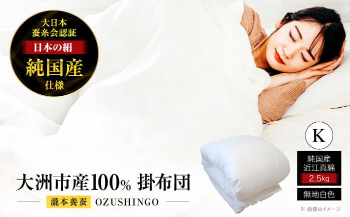 
                  真綿布団 快適で上質な眠りを！【大洲市産国産繭100％使用】純国産近江真綿（国産シルク）布団 正絹側生地OZUSHINGO 無地白色 キングサイズ 掛け布団 掛布団 かけふとん キング用 天然素材 高級 保温 吸湿 放湿 快適 快眠 国産繭 手引き 布団 ふとん シルク 寝具 真綿 おすすめ 人気 お取り寄せ 贈答 ギフト 愛媛県大洲市/国産シルク近江真綿布団専門店 [AGBE011]
                