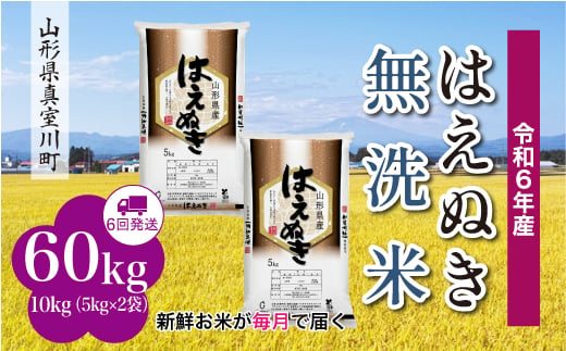 ＜配送時期が選べて便利な定期便＞ 令和6年産 真室川町厳選 はえぬき［無洗米］60㎏ 定期便（10kg×6回お届け）