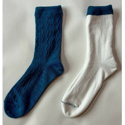 【ふるさと納税】【ezu】ひえとりくつした 薄手/マリンブルー◆シルク×コットンの二重構造靴下◆ジャガード編み【1650074】