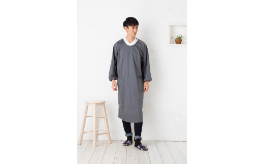 【杢グレー】ロング丈シンプルラグランメンズ割烹着