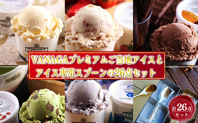 VANAGAプレミアムご当地アイス24個とアイス専用スプーン（シルバー2本）の26点セット | アイスクリーム アイス 濃厚 バニラ デザート 島根県雲南市/やまざと.com[AICN005]