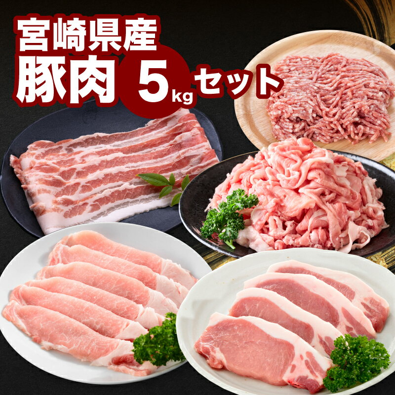 【ふるさと納税】宮崎県産豚肉5kgセット - 豚肉詰め合わせセット バラエティセット 小分けパック ローススライス/豚バラスライス/ロースカツ用/切り落し/豚ミンチ 大容量 冷凍配送 家庭料理 ジューシーな肉質 ファミリーセット 送料無料 【宮崎県木城町】