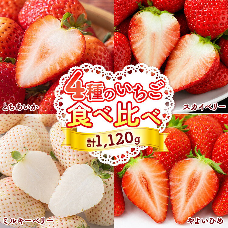 【ふるさと納税】【先行受付】4種のいちご食べ比べセット 約280g×4パック （とちあいか・スカイベリー・ミルキーベリー・やよいひめ） ｜ いちご 苺 イチゴ 果物 フルーツ 食べ比べ 栃木県 塩谷町 ※2027年1月～発送