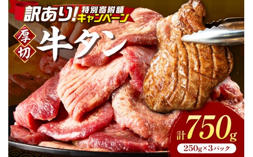 【特別寄附額】食べ応えのある8mm スライス牛タン 250g×3 計750g【034-0095】