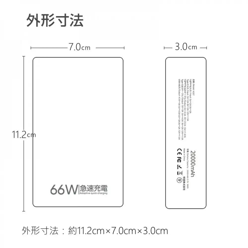 モバイルバッテリー＜ホワイト＞20000mAh 大容量 2本ケーブル内蔵 防災電源 USB-A出力 Type-C出力ケーブル Type-C入力 iPhone入力 iPhone出力ケーブル 3台同時充電