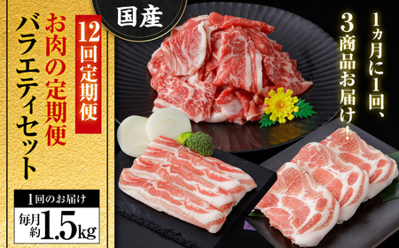 【12回定期便】お肉の定期便 バラエティセット (12ヵ月) 総計約18kg 国産 牛肉 切り落とし 豚肉 バラ スライス 【(有)山重食肉】[ATAP118]