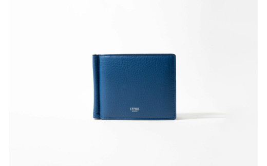 キプリス本革製札ばさみ　外ボックス小銭入れ付きマネークリップ　カラー：ブルー【革小物 革製品 ソフトシュリンクレザー 牛革 しっとり シーズンレス 職人 財布】
