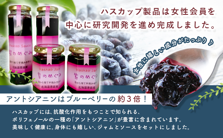 【のし付き】「紫のめぐみ」ハスカップジャム&ソースセット（各2本）【010002】