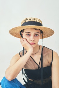 Mia Hat Lace Canotier Wide 003 レース キャノチェ ワイド 麦わら帽子【Black】 帽子 58cm 天然草木 ラフィア 黒 リボン ファッション 日本製 ギフト プレゼ