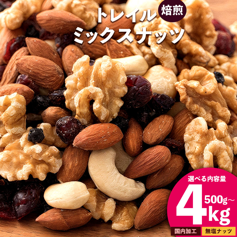 【ふるさと納税】 ミックスナッツ トレイルミックスナッツ 『焙煎ナッツとベリーのミックスナッツ 500g～最大4kg』 [ 無塩 無添加 クランベリー ブルーベリー ドライフルーツ アーモンド クルミ 胡桃 マカダミア ナッツ トレール 自然食品 健康食品 返礼品 本気モード ]