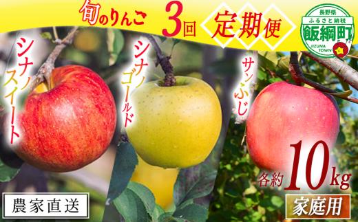 旬のりんご 【 定期便 】 家庭用 10kg ×3回 相澤農園  2025年10月中旬頃から2025年12月中旬頃まで順次発送予定 令和7年度収穫分 長野県 飯綱町 [1965]