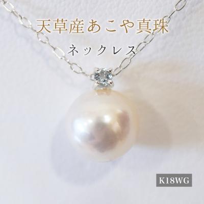 ふるさと納税 天草市 真珠 ネックレス 8-8.5mm ホワイトピンク 3月 アクアマリン K18WG_S101-509