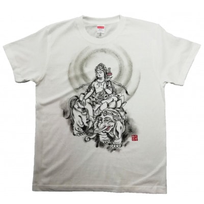 手描きTシャツ 仏画 普賢菩薩 白 (半袖 XLサイズ)【1615111】