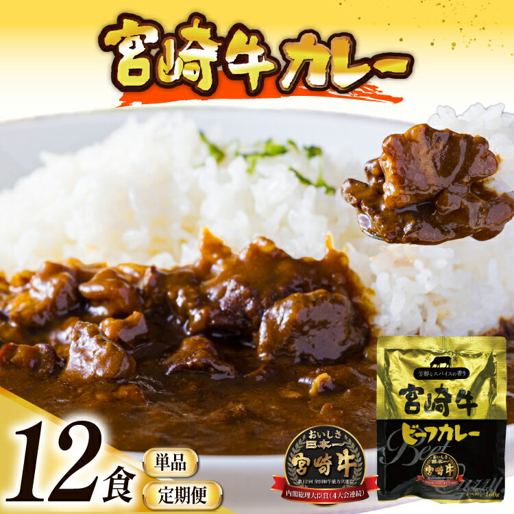【ふるさと納税】お肉多め！ 宮崎牛 カレー 160g 12袋 【選べる1回~12回発送】 レトルト [九州産商 宮崎県 日向市 452061185] 常温 常温保存 小分け ビーフカレー 中辛 宮崎牛カレー 牛 常備食 保存食 防災 備蓄 非常食 防災食