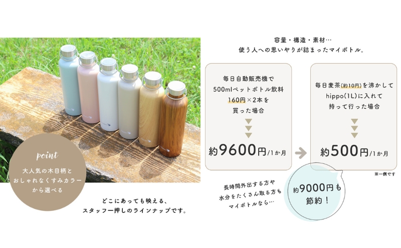 ステンレスボトル 1000ml hippo(ヒッポ) ミルク缶型 グレージュ