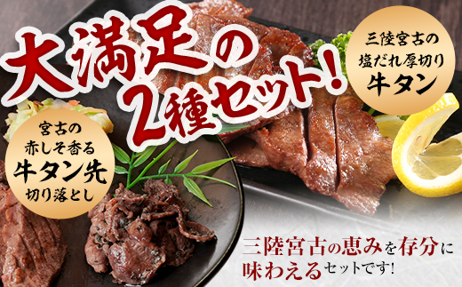 宮古の塩だれ厚切り牛タン600g(200g×3)・宮古の赤しそ香る牛タン先切り落とし200g【配送不可地域：離島】【1558919】