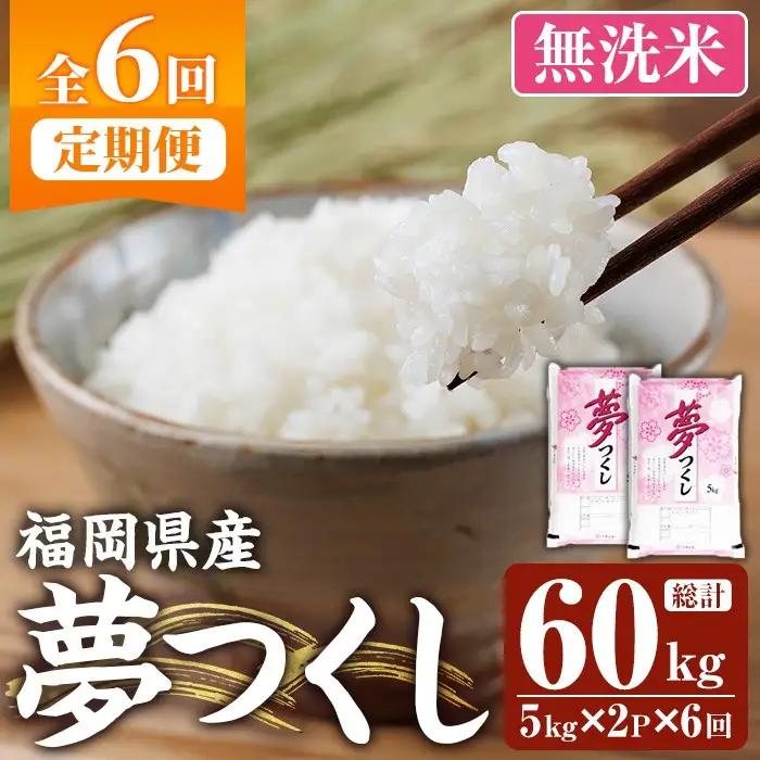 ≪令和8年産≫【6回定期便・無洗米】【食味鑑定士厳選】福岡県産 夢つくし(総計60kg・5kg×2袋×6回) 米 無洗米 お米 おこめ ごはん ゆめつくし ご飯 常温 福岡県産 ブランド米 定期便 定期 頒布会 常温 常温保存 【ファインリョーコク】as34-025