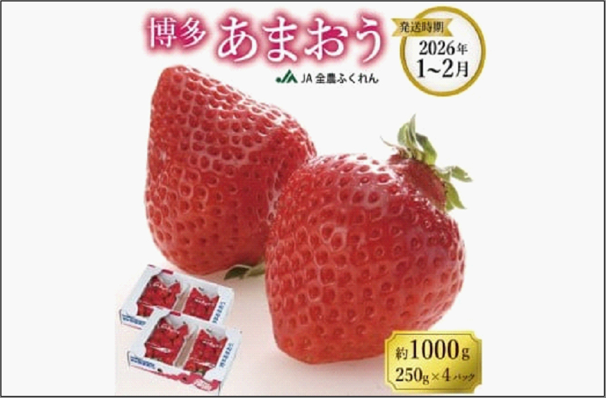 ＜2027年1月～2月発送＞博多あまおう 約250g×4