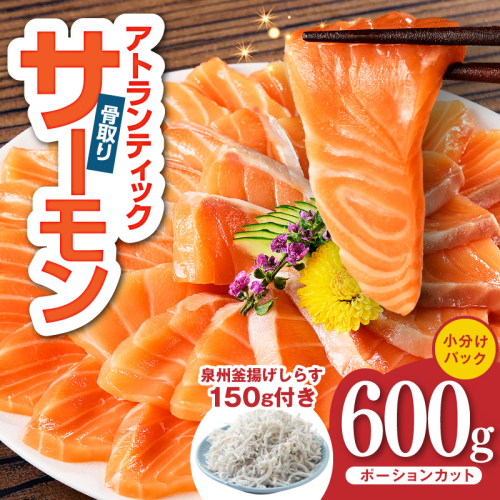 アトランティックサーモン 600g+しらす150g【小分け ポーション 柵切 しらす シラス sirasu 刺身 魚介 海鮮 さーもん 生食 お試し】 G3805-1