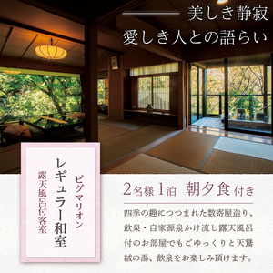 飲泉、自家源泉かけ流しの宿観音温泉「ピグマリオン・レギュラー和室」ペア宿泊招待券（1泊2食付）