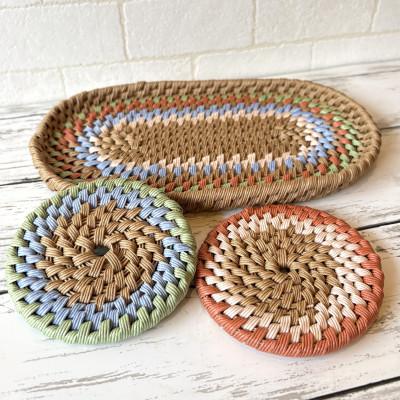 ふるさと納税 掛川市 紙バンドで作ったトレー(1枚)とコースター(2枚)【ベージュ】