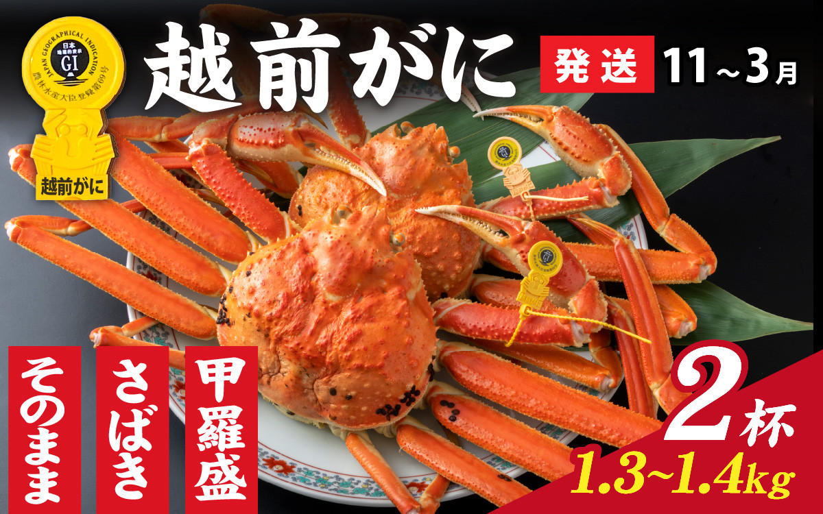 
            【先行予約】選べる！美味しさ直送【成前特選】越前かに（1.3kg～1.4kg）×2杯【11月～3月発送】 [R-028062] / ズワイガニ 甲羅盛り 越前がに かに 蟹 楚蟹 越前かに 香箱がに こうばこがに 親ガニ甲羅蟹 甲羅がに 香箱蟹 姿 捌き 姿 甲羅盛
          