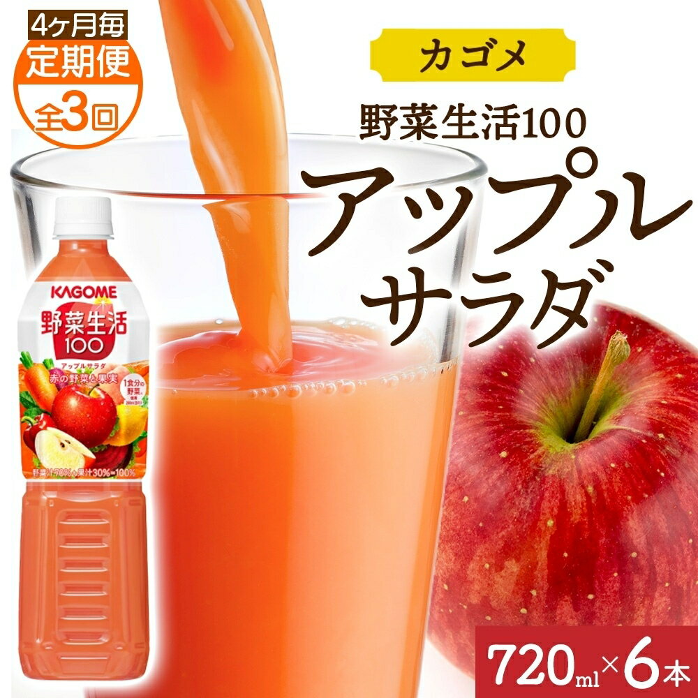 【ふるさと納税】 【定期便】4ヵ月毎全3回野菜生活100 アップルサラダ 720mlPET 栃木県 那須塩原市 ペットボトル 野菜 果実 りんご ミックスジュース β-カロテン フルーティー 赤野菜 KAGOME 送料無料