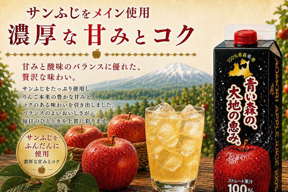 りんごジュース 1L×6本 ストレート果汁100％ 青森県産 弘前市 青い森の、大地の恵み。 ドットコムプライム [アップル おいしい ジュース ストレート フルーツジュース りんご 飲料 果実 果汁