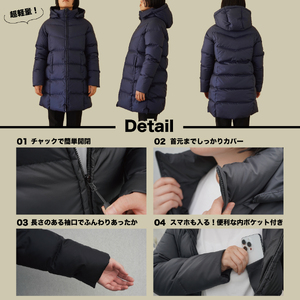 高品質 ダウンコート 900フィルパワー レディース 日本製 Mind 超軽量 羽毛 XLサイズ ネイビー
