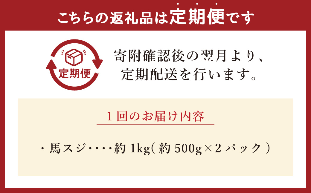 【6ヶ月定期便】馬スジ 約1kg 計約6kg 馬スジ 馬すじ 馬肉 馬 肉 すじ肉 煮込み 定期便 熊本県 西原村 冷凍