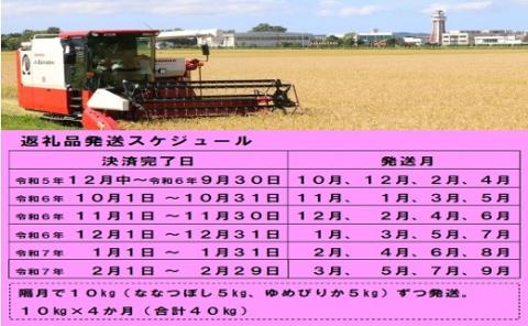 【新米予約受付】令和6年産 無洗米ななつぼし&無洗米ゆめぴりか定期便40kg(隔月発送)