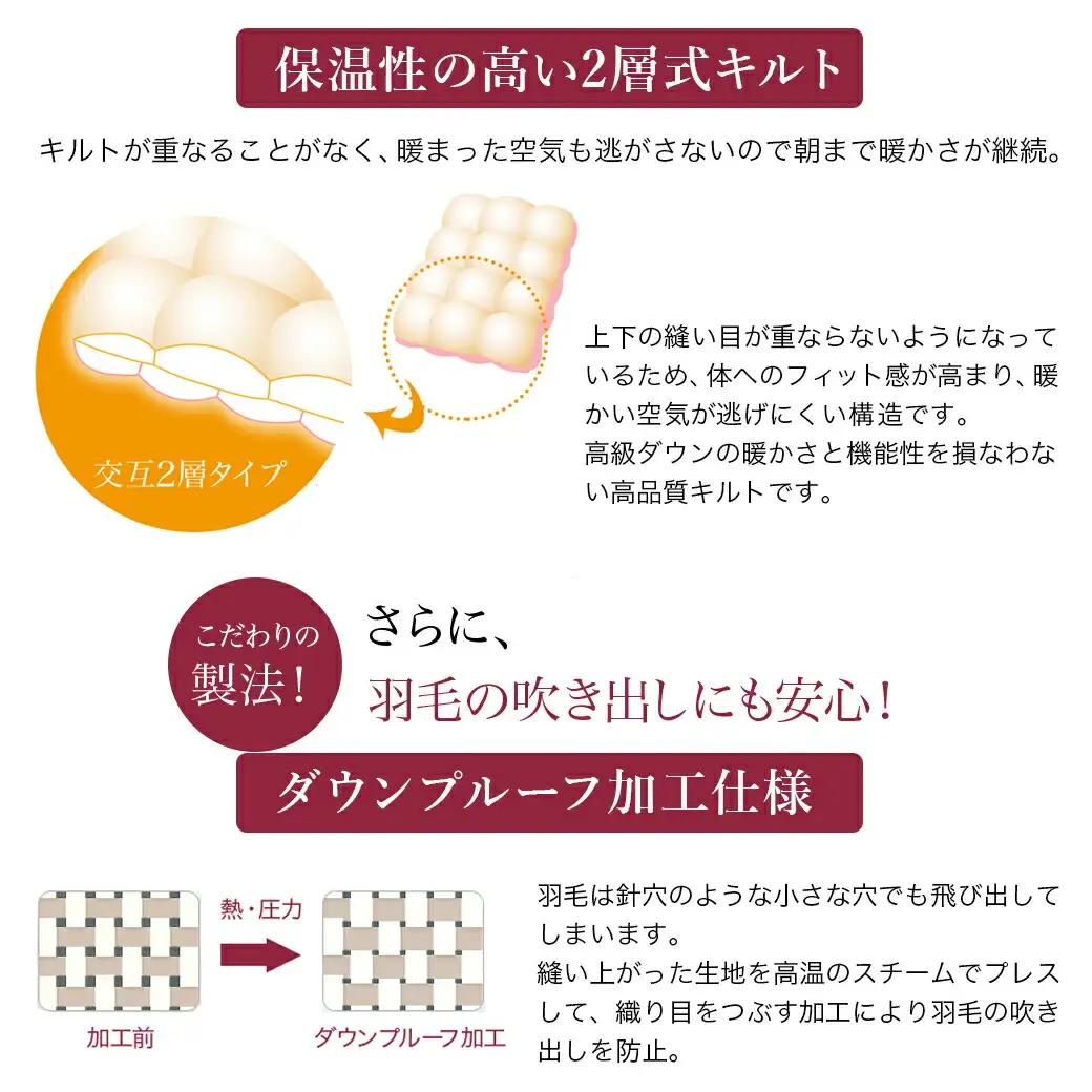【アイボリー】二層キルト羽毛掛布団95%プレミアムゴールドラベル1.2kg SL〔AK-J203-iv〕_(都城市) 綿100％ 80サテン 光沢 しなやかさ 柔らかさ 心地よい ホワイトグースダウン