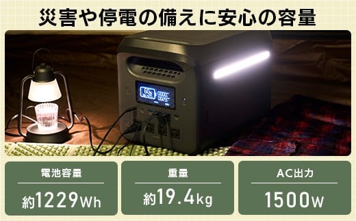 【680-01】ロジテック ポータブル電源 1200P ソーラーパネル 100W セット 容量 1229Wh AC出力 1500W【DE-PS1200PLBK+MPA-SP100DLNV】