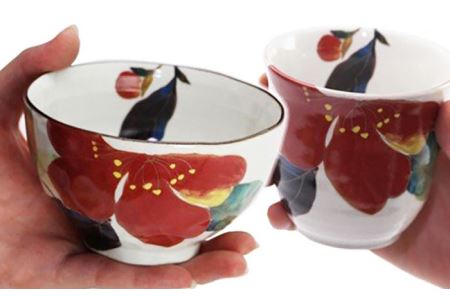 【美濃焼】「＆藍」 ポット付夫婦茶碗セット『花かいろう』柄【エー・アイ】 食器 ご飯茶碗 湯呑み 花柄 ペア [TAG004]