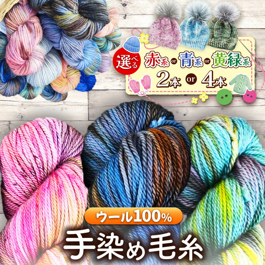 【ふるさと納税】毛糸 ウール100％ 手染め毛糸（太） 選べる本数・色【2本 or 4本】【赤系・青系・黄緑系】｜ 毛糸 ウール ウール100％ 手染め 裁縫 手芸 長野県 松川村 信州
