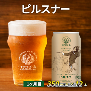 【定期便2ヶ月】エチゴビール【1ヶ月目】ピルスナー350ml缶×12本【2ヶ月目】エレガントブロンド350ml缶×12本 地ビール ビール 全国第一号 クラフトビール 350ml 缶 12本 お酒 酒