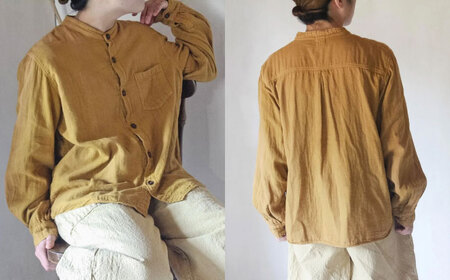 草木染 gauze shirt 柑子色（こうじいろ）Mサイズ ガーゼシャツ / シャツ 大人 洋服 ファッション ギフト 贈答 プレゼント / 大村市 / いすといすと～天然染料染物店～ISTIST[