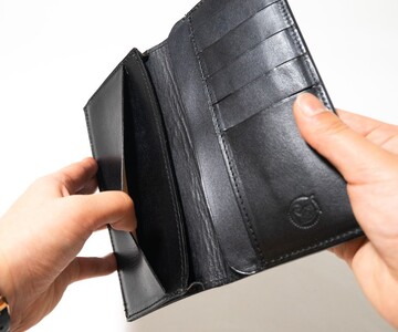 本革 手染め 長財布 (A4サイズ）ブルー・シルバー_OS194-0009