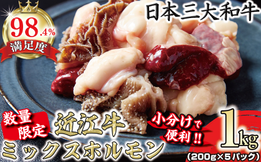 数量限定　希少近江牛　ミックスホルモン1ｋｇ(200g×5パック)小分けで便利【FO31U】