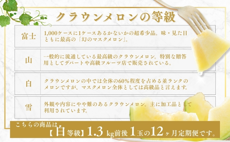 クラウンメロン【並（白等級）】中玉（1.3kg前後）1玉入り